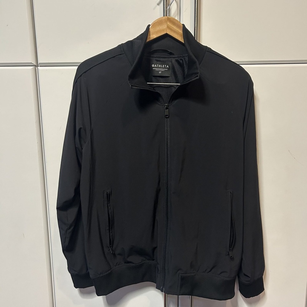 Athleta Womens Black Full Zip Track Jacket Mock Neck LT Large Tall B716
